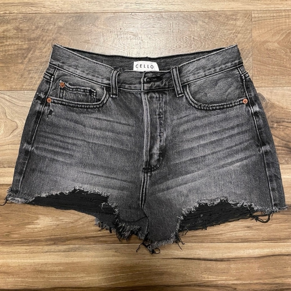Cello Black Jean Shorts Distressed High-Waisted